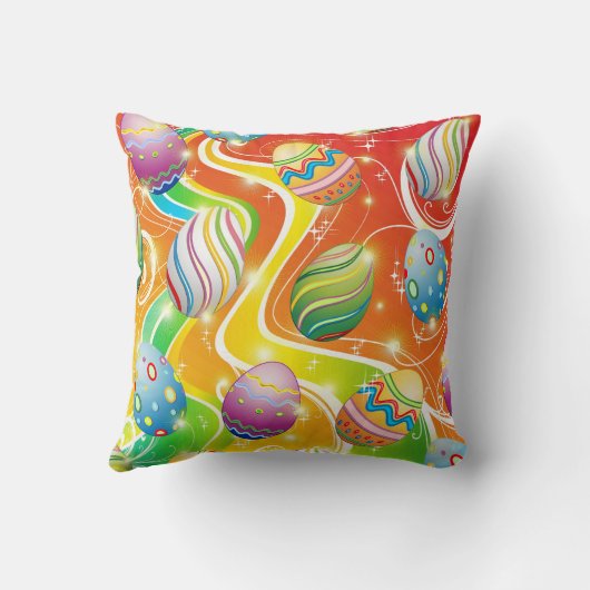 ハッピーイースターは装飾用のデザインに卵を投げつけます クッション (裏面)