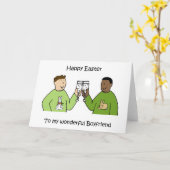 ハッピーイースターへゲイ異人種間ボーイフレンド カード (黄色い花)