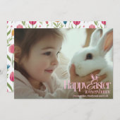 ハッピーイースターへEverbunnyピンク文字カスタムイースター シーズンカード (正面/裏面)