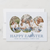 ハッピーイースターほこりっぽい青いカスタムうさぎフォトエッグ シーズンカード (正面)