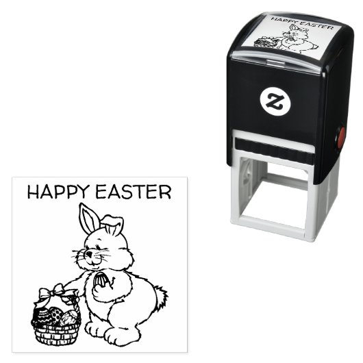 ハッピーイースターまたはテキストかわいいイースターバニー セルフインキングスタンプ (インサイチュ)