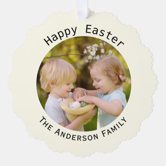 ハッピーイースターアイボリーの写真の装飾 オーナメントカード (正面)