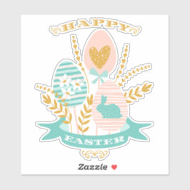 ハッピーイースターアレンジメント花とイースターバニー シール