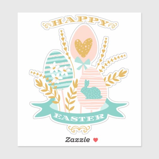 ハッピーイースターアレンジメント花とイースターバニー シール (シート)