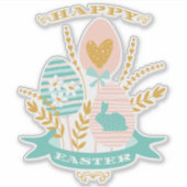 ハッピーイースターアレンジメント花とイースターバニー シール (正面)