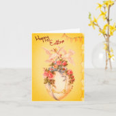 ハッピーイースターアンティーク写真イースターカード カード (黄色い花)