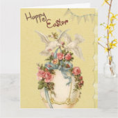 ハッピーイースターアンティーク写真イースターカード カード (黄色い花)