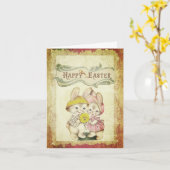 ハッピーイースターアンティーク写真イースターカード カード (黄色い花)