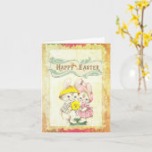 ハッピーイースターアンティーク写真イースターカード カード (黄色い花)