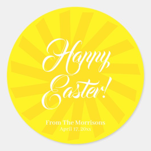 ハッピーイースターイエローサンカスタム文字陽気かわいい ラウンドシール (正面)