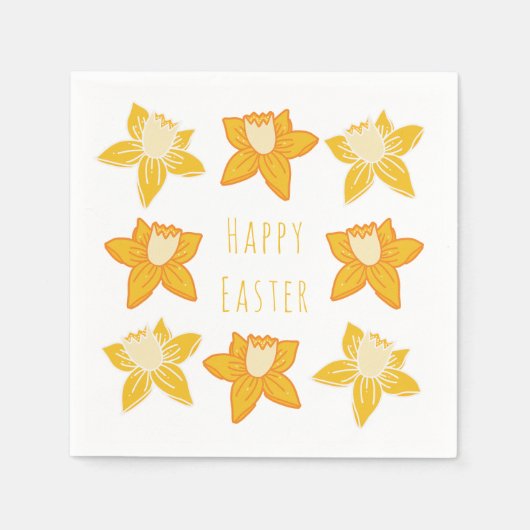 ハッピーイースターイエローダフォディル スタンダードカクテルナプキン (正面)