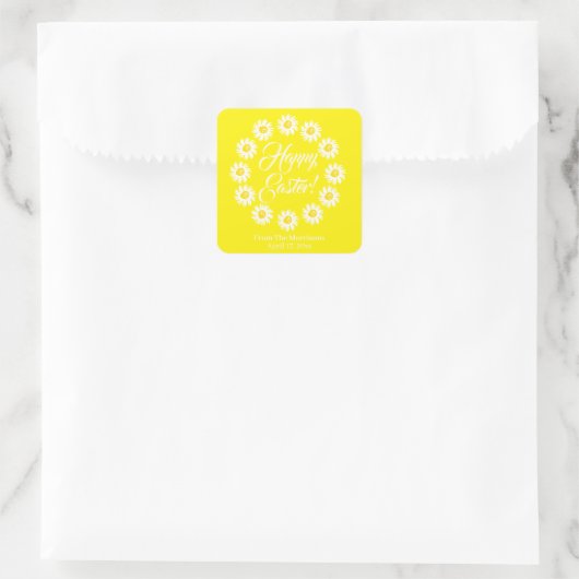 ハッピーイースターイエローデイジーカスタム陽気かわいい スクエアシール (バッグ)