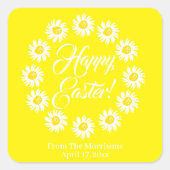 ハッピーイースターイエローデイジーカスタム陽気かわいい スクエアシール (正面)