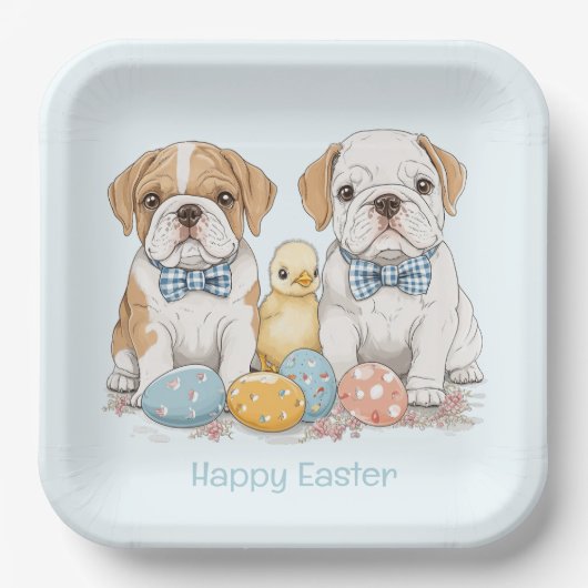 ハッピーイースターイングリッシュブルドッグ ペーパープレート (正面)