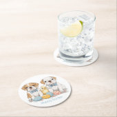 ハッピーイースターイングリッシュブルドッグ ラウンドペーパーコースター (インサイチュ)