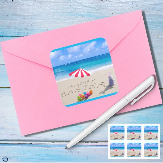 ハッピーイースターイン砂海岸熱帯ビーチ スクエアシール