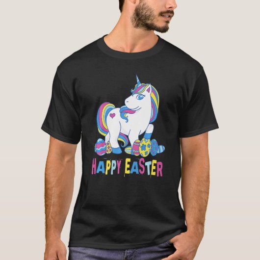 ハッピーイースターイースターエッグ付きユニコーン Tシャツ (正面)