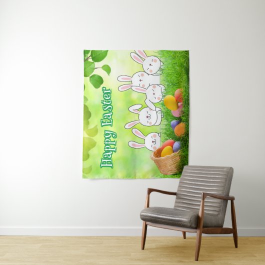 ハッピーイースターイースターバニーイースターエッグイースターバスケット タペストリー (インサイチュ)