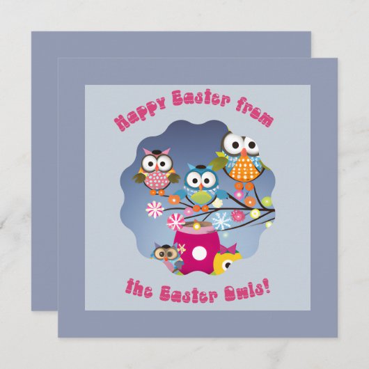ハッピーイースターイースターフクロウから! 招待状 (正面/裏面)