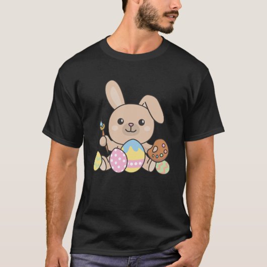 ハッピーイースターイースターEgとイースターのための甘いバニー Tシャツ (正面)