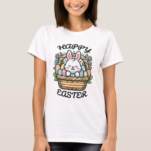 ハッピーイースターウィメンホワイト Tシャツ (正面)