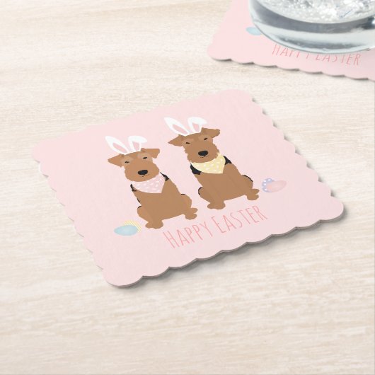 ハッピーイースターウェルシュテリアズドッグズバニー耳 ペーパーコースター (アングル)
