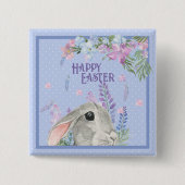 ハッピーイースターウォーターカラーバニーラビット&フラワーズ 缶バッジ (正面)