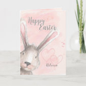 ハッピーイースターウォーターカラーバニー名前をカスタムする カード (正面)