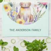 ハッピーイースターウォーターカラーバニー名前をカスタムする キッチンタオル (折り畳み)