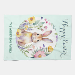 ハッピーイースターウォーターカラーバニー名前をカスタムする キッチンタオル