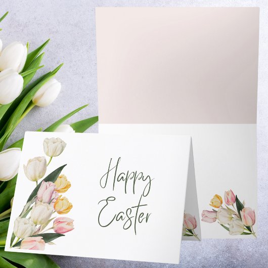 ハッピーイースターウォーターカラーパステルチューリップ シーズンカード