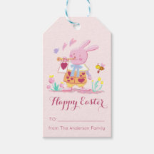 ハッピーイースターウォーターカラーピンクバニーインガーデン