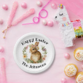 ハッピーイースターウォーターカラーレトロイースターバニーフローラ ペーパープレート (パーティー)