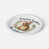 ハッピーイースターウォーターカラーレトロイースターバニーフローラ ペーパープレート (アングル)