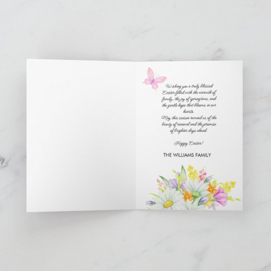 ハッピーイースターウォーター色フローラかわいいウサギ カード (内部)