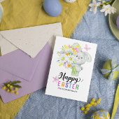ハッピーイースターウォーター色フローラかわいいウサギ カード