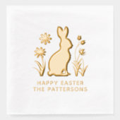 ハッピーイースターウサギ春の花 パーソナライズされた 箔ナプキン (正面)