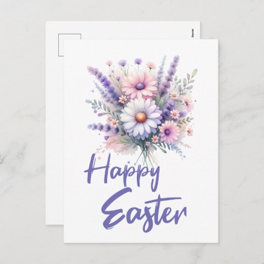 ハッピーイースターウータカラー春フラワーブーケ シーズンポストカード (正面/裏面)