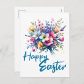 ハッピーイースターウータカラー春フラワーブーケ シーズンポストカード (正面/裏面)