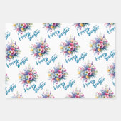 ハッピーイースターウータカラー春フラワーブーケ ラッピングペーパーシート (正面3)