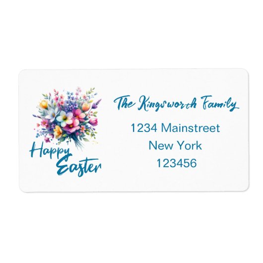 ハッピーイースターウータカラー春フラワーブーケ ラベル (正面)