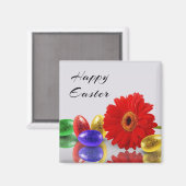 ハッピーイースターエッグカラフルとガーベラ マグネット (正面/裏面)