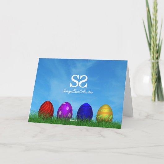 ハッピーイースターエッグカラフルホリデーグリーティングカード シーズンカード (裏面)