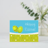 ハッピーイースターエッグスグリーンブルーデザイン シーズンポストカード (スタンド正面)
