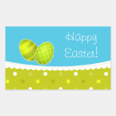 ハッピーイースターエッグスグリーンブルーデザイン 長方形シール (正面)