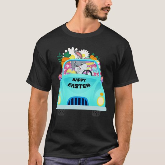 ハッピーイースターエッグスバニートラック男性Tシャツ Tシャツ (正面)