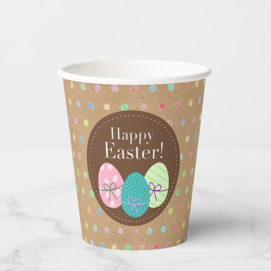 ハッピーイースターエッグス水玉模様フェイクオンクラフト紙PA 紙コップ (正面)