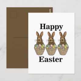 ハッピーイースターエッグズバスケットバニーハッピーイースター ポストカード