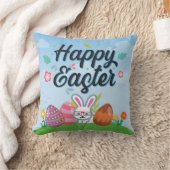 ハッピーイースターエッグズバニー&フラワーズ クッション (ブランケット)
