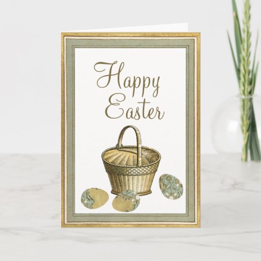 ハッピーイースターエッグバスケットヴィンテージ金ゴールドフレーム シーズンカード (正面)